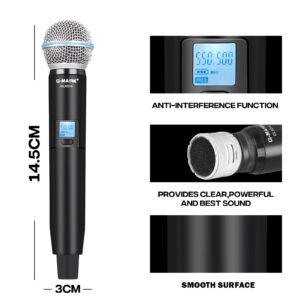 G-MARK Wireless Microphone, GLXD4 Professional Karaoke Microphone Dual UHF Cordless Dynamic Mic System, Frequency Adjustable for Meeting, Party, Church, DJ, Wedding, Home KTV Set, 200ft