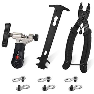 wotow bike chain repair tool kit set, cycling bicycle chain breaker splitter cutter & wear indicator checker & master link pliers remover & reusable missing connector for 6/7/8/9/10 speed chain