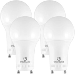 great eagle gu24 led bulb - a19 shape, 9w (60w equivalent), dimmable, 2700k warm white, ul listed, twist-in light bulb, 2 prong light bulbs (4-pack)