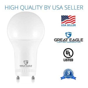 Great Eagle GU24 Led Bulb - A19 Shape, 9W (60W Equivalent), Dimmable, 2700K Warm White, UL Listed, Twist-in Light Bulb, 2 Prong Light Bulbs (4-Pack)