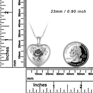 Cuoka Heart Rose Flower Locket Necklace 925 Sterling Silver Rose Pendant Necklace That Holds Pictures,Custom Photo Box Necklace Jewelry for Women Men