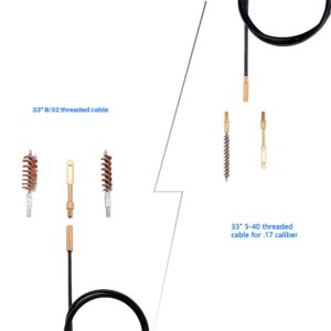 BOOSTEADY Gun Cleaning Kit .17 .22/.223/5.56MM .243 .280 .30 .357/9MM .40 .45 12GA Multi-Caliber Phosphor Bristle Bore Brushes with Flexible Threaded Bore Cleaning Coated Cables in Zippered Case