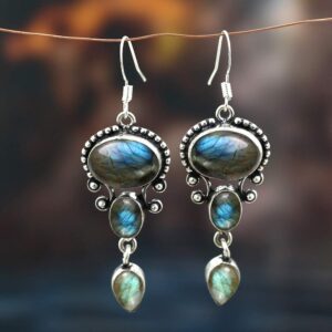 16.96 Cts Natural Labradorite Dangle Earrings For Women, Handmade Birthstone Jewelry Mother's Day Gifts For Mom Wife