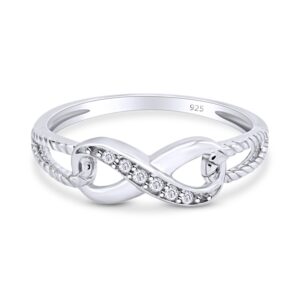 aria jewels 14k white gold plated 925 sterling silver infinity rope natural diamond ring for women (0.03 cttw, i-j color, i2-i3 clarity) ring size-7