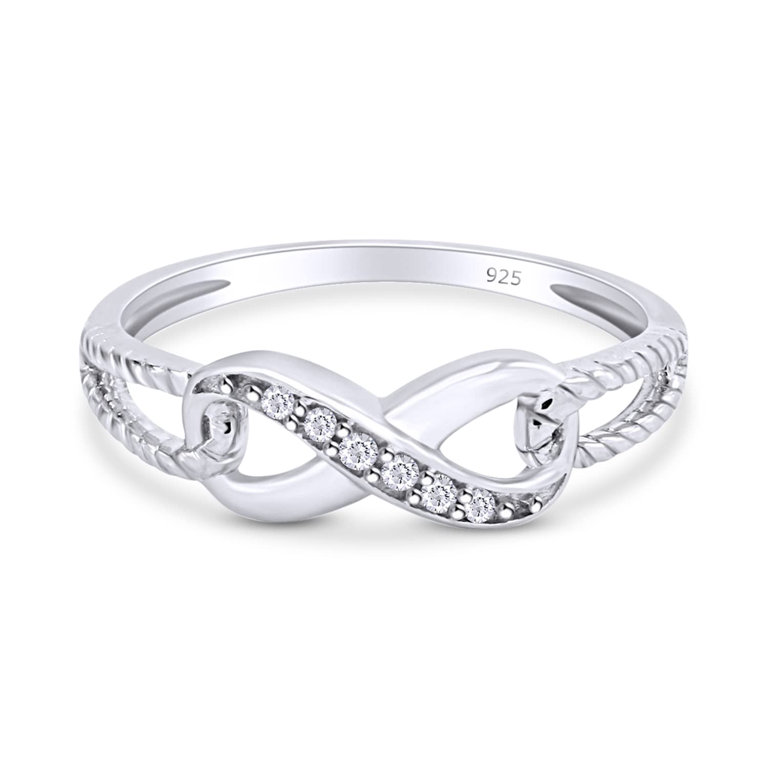 Aria Jewels 14k White Gold Plated 925 Sterling Silver Infinity Rope Natural Diamond Ring For Women (0.03 Cttw, I-J Color, I2-I3 Clarity) Ring Size-7