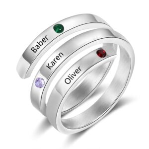 LanM Personalized Mothers Rings for 3 Birthstones BFF Wrap Name Rings for Women Promise Rings for Her Free Engraving Sisters Friends Rings for Girl Mother Day Gift