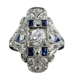 aimys vintage rhodium plated cubic zirconia cz statement art deco milgrain cocktail fashion right hand ring women sapphire gems wedding engagement jewelry size 9