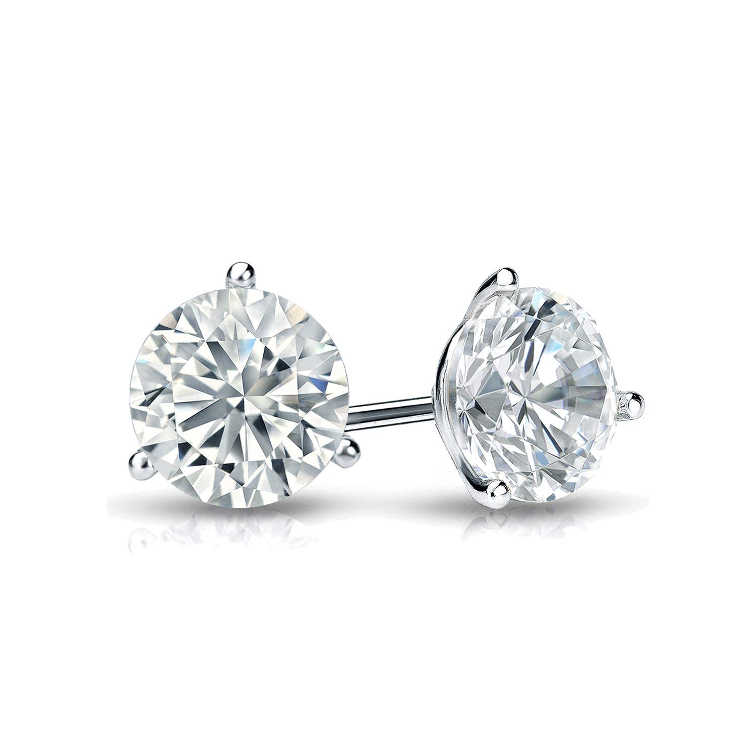 Diamond Wish 3/4 Carat Lab Grown Diamond Round Stud Earrings for Women in 14k White Gold (E-F, VS1-VS2, 0.75 cttw) 3-Prong Martini Setting Screw Back