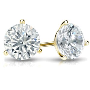 Diamond Wish 3/4 Carat Lab Grown Diamond Earrings for Women in 14k Yellow Gold (E-F Color, SI1-SI2 Clarity, 0.75 cttw) 3-Prong Martini Set Round Cut Screw Back Studs