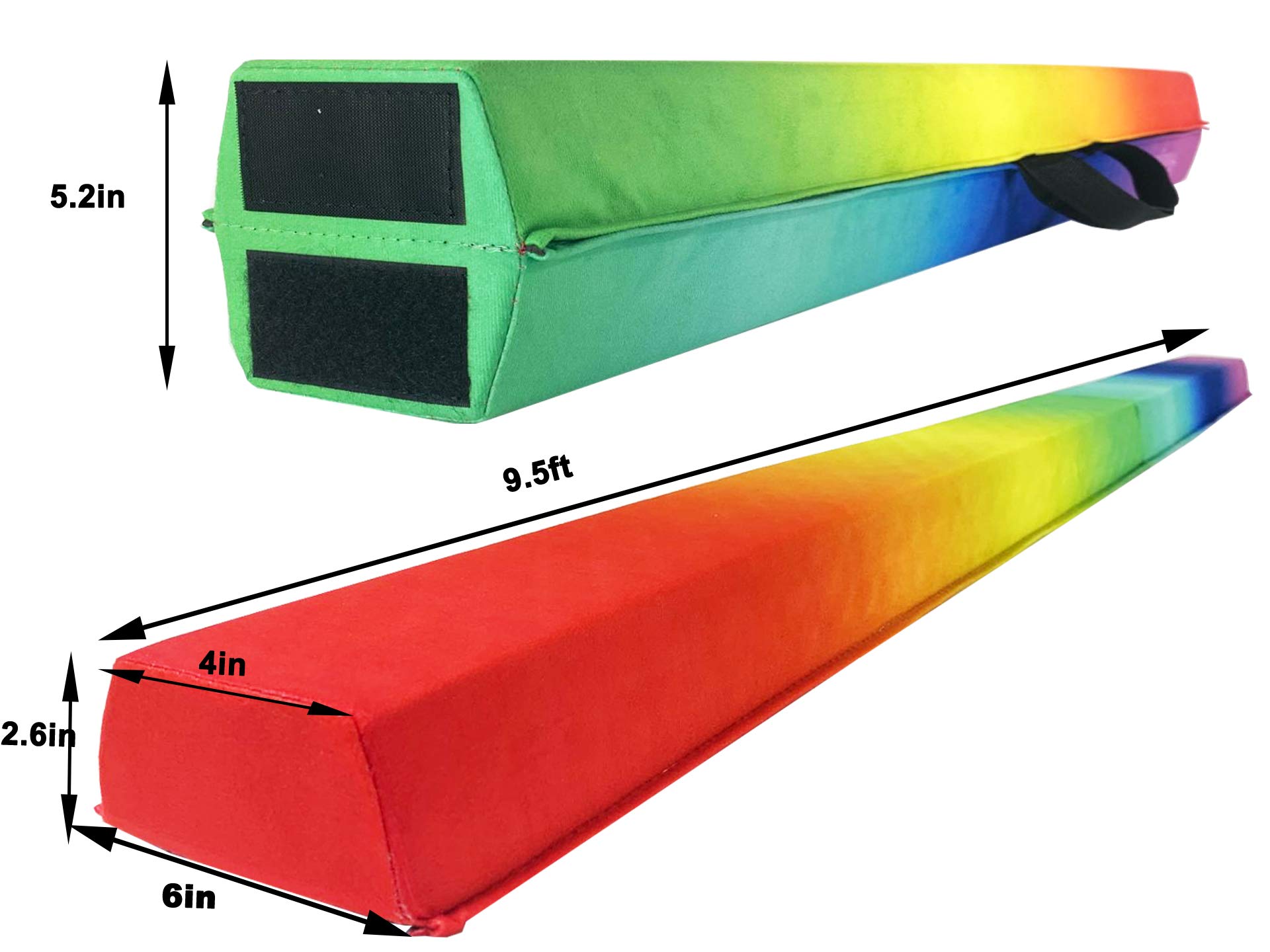 PreGymnastic 6FT/8FT/9.5FT Folding Balance Beam for Kids 3-12,Foldable Gymnastics Floor Beam-Extra Firm Suede Cover with Carry Bag for Home-Gym Equipment for Toddler Teenage (Rainbow, 9.5ft)