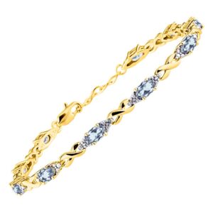 Rylos Bracelets for Women 925 Yellow Gold Plated Silver XO Hugs & Kisses Tennis Bracelet Gemstone & Genuine Diamonds Adjustable to Fit 7"-8" Wrist, 10-6X4MM Aquamarine Jewelry for Women Friendship