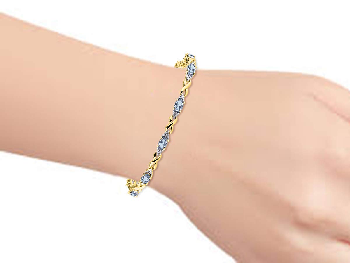 Rylos Bracelets for Women 925 Yellow Gold Plated Silver XO Hugs & Kisses Tennis Bracelet Gemstone & Genuine Diamonds Adjustable to Fit 7"-8" Wrist, 10-6X4MM Aquamarine Jewelry for Women Friendship