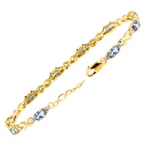 Rylos Bracelets for Women 925 Yellow Gold Plated Silver XO Hugs & Kisses Tennis Bracelet Gemstone & Genuine Diamonds Adjustable to Fit 7"-8" Wrist, 10-6X4MM Aquamarine Jewelry for Women Friendship