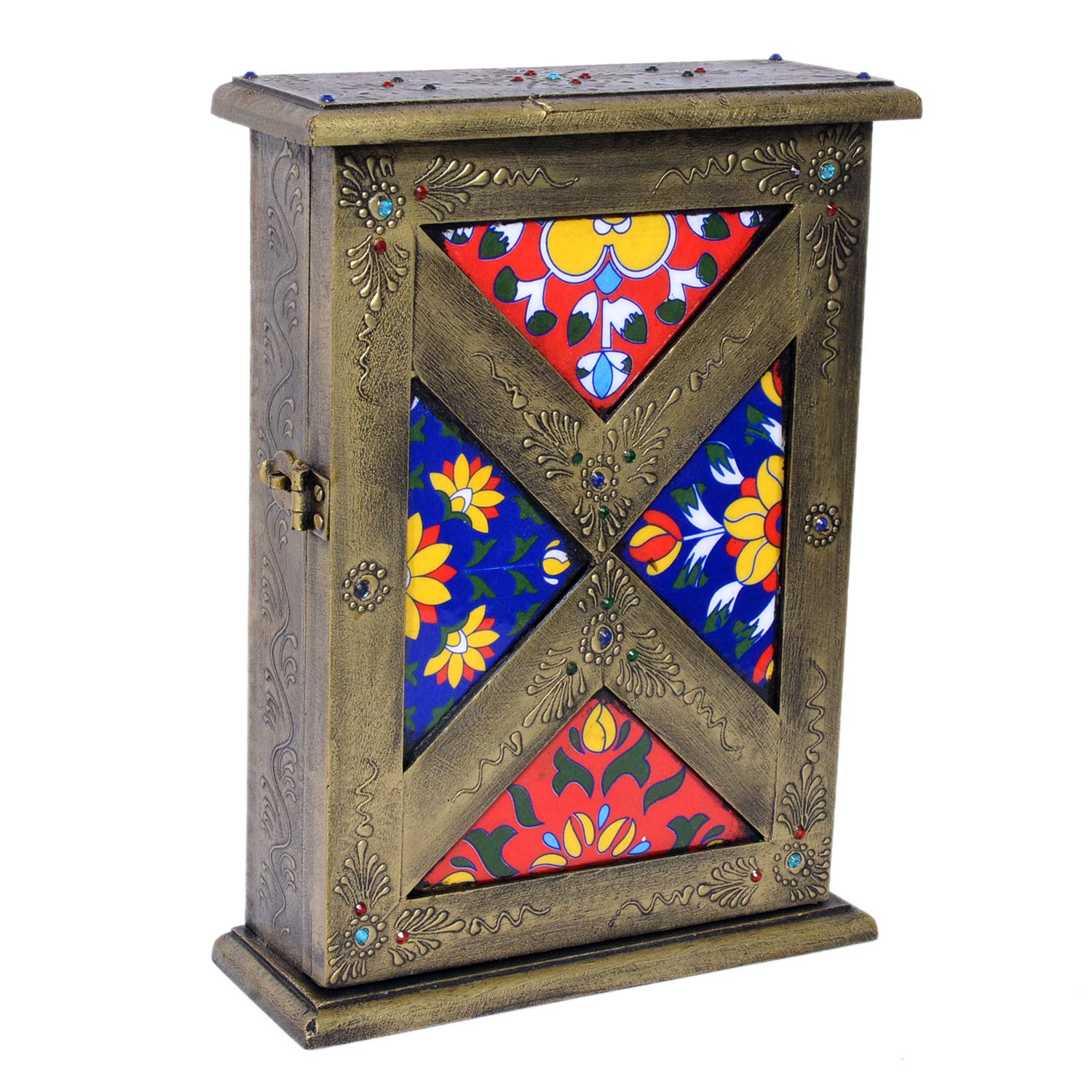 Eurasia Wooden Key Box Holder, Full Handmade Hanging Tiles Fittted Key Holder Box for Wall & Home Decor