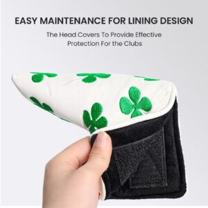 Golf Putter Head Covers Blade Club Headcover PU Leather Protector Cover Black White Fits All Putters for Men Women (White&Green Leaves)