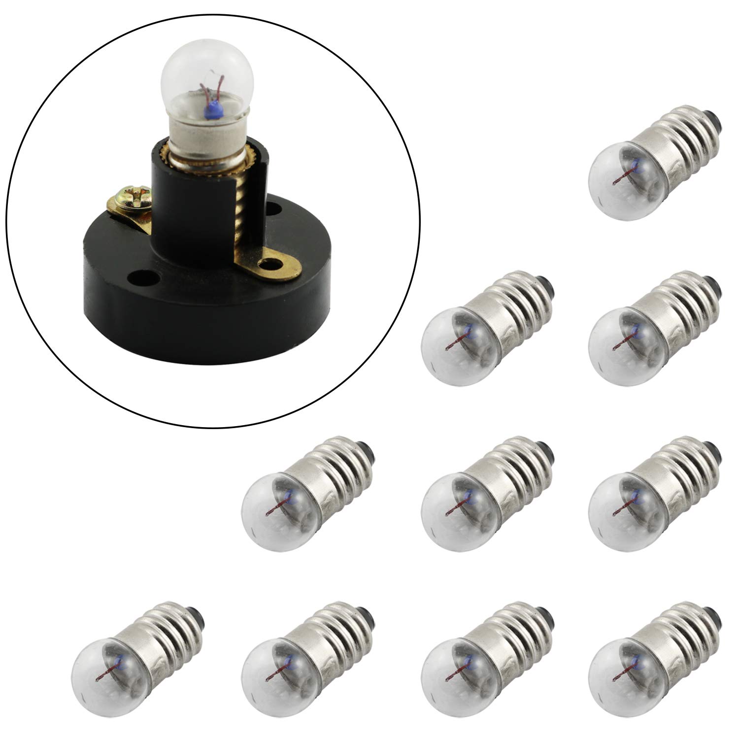 RuiLing 10-Pack E10 Mini Light Bulbs Screw Base Indicator Light Incandescent Bulb Old-Fashioned Flashlight Lamp for Physical Electrical Experiment 2.5V 0.3A (No Base)