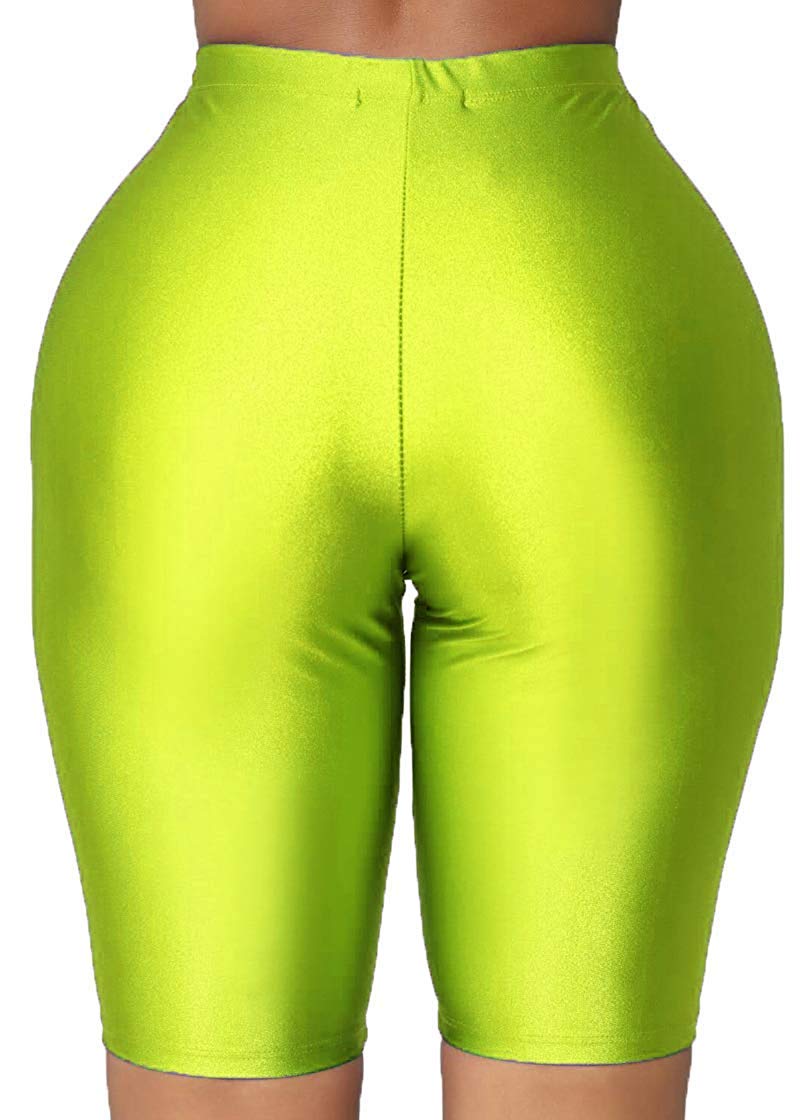 PESION Bike Shorts Women - Active Biker Yoga Shorts, Sexy Spandex Boyshort, Neon Green Large