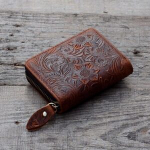 JJNUSA Men Minimalist Leather Wallet Card Holder Distressed Gifts Zipper Bag Brown