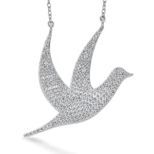 Gem Stone King Keren Hanan Art 925 Sterling Silver Hope Dove Pendant Necklace for Women Pave Setting Limited Edition (1.75 Inch with 18 Inch Chain)