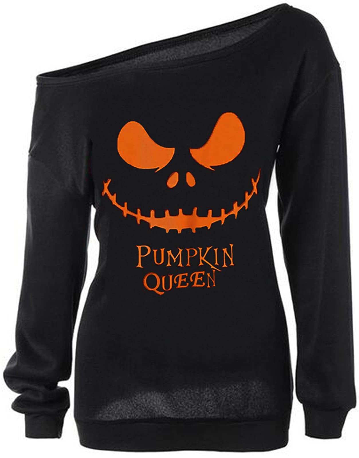 LYXIOF Women Slouchy Shirts Halloween Pumpkin Long Sleeve Sweatshirts Pullover Black 2XL