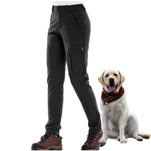 Womens Snow Pants Winter Waterproof Pants Outdoor Soft Shell Fleece Linded Cargo Ski Hiking Pants, Black 14