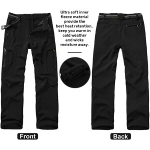 Womens Snow Pants Winter Waterproof Pants Outdoor Soft Shell Fleece Linded Cargo Ski Hiking Pants, Black 14