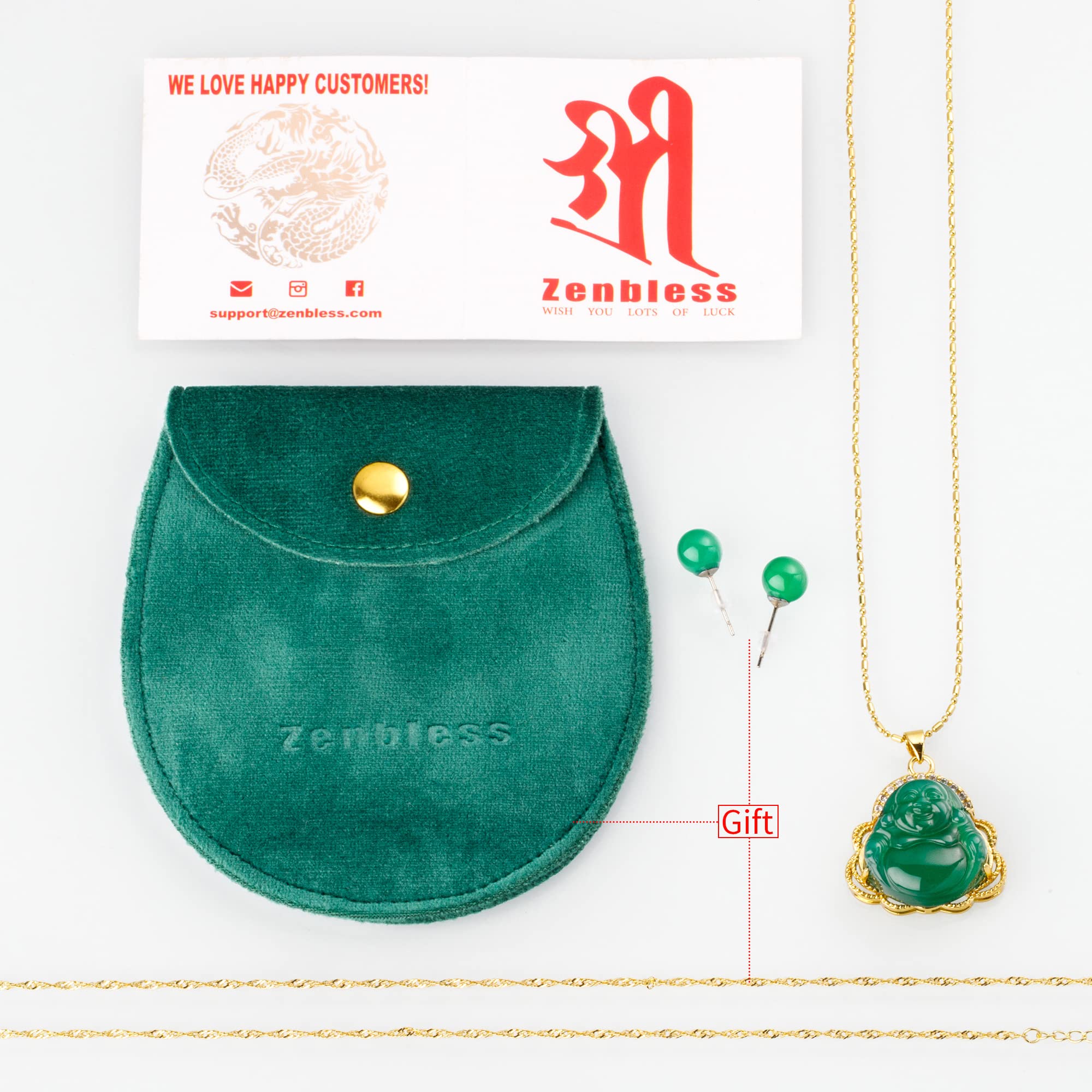 ZenBless Buddha Cubic Zirconia Necklace Iced Out Jade Laughing Buddha Necklace for Women Yoga Mala Feng Shui Good Luck Gifts for Women