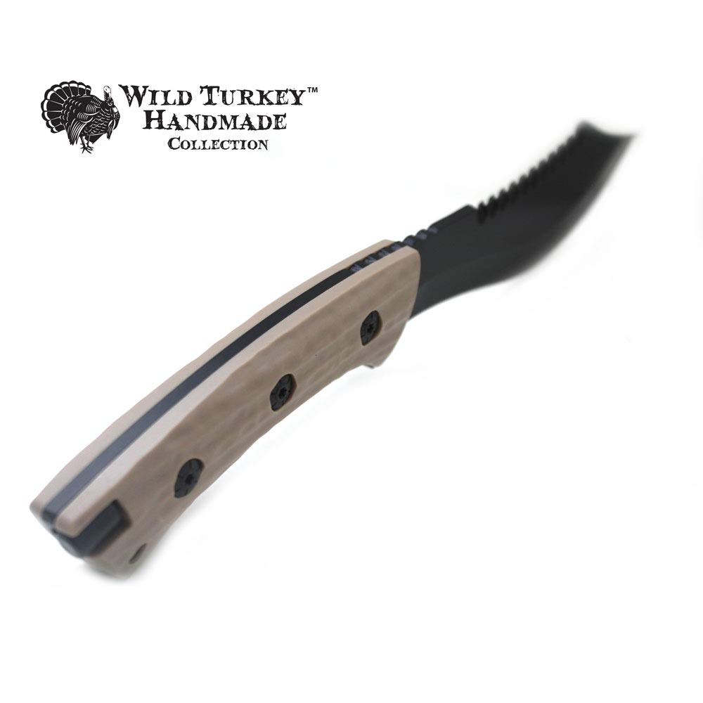 Wild Turkey Handmade 12" Heavy Duty Full Tang Fixed Blade Hunting Knife w/Nylon Sheath (Tan)