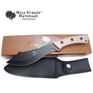 Wild Turkey Handmade 12" Heavy Duty Full Tang Fixed Blade Hunting Knife w/Nylon Sheath (Tan)