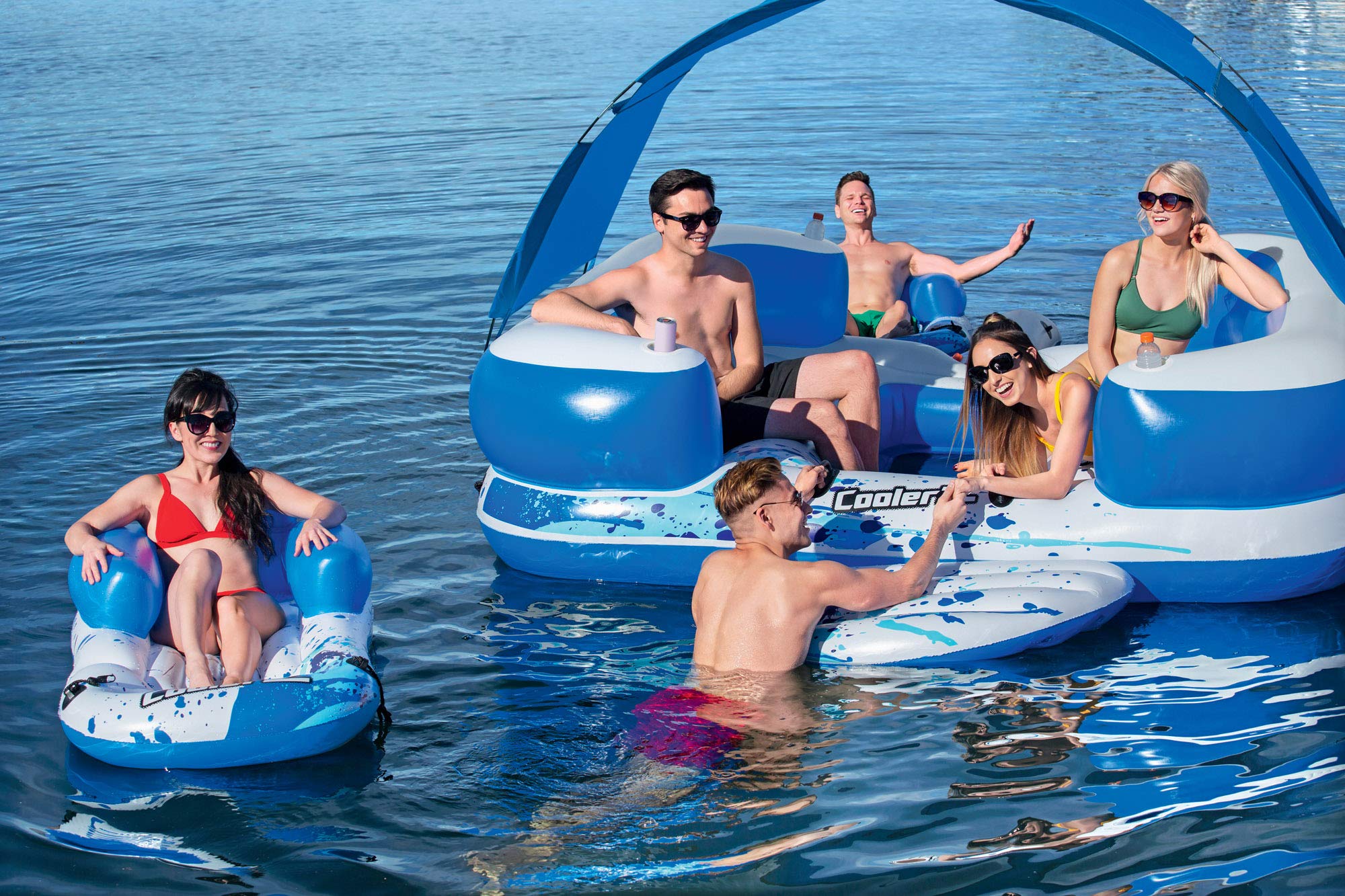 Bestway CoolerZ Tropical Breeze III Inflatable 8-Person Floating Island with UV Sun Shade and Connecting Lounge Rafts