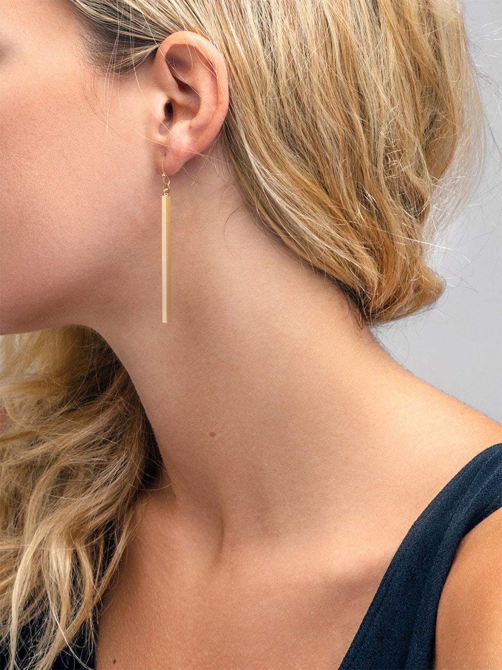 Aobei Pearl Minimal Long Bar Earrings 18k Gold Plated Drop Line Dangle Geometric jewelry for Women