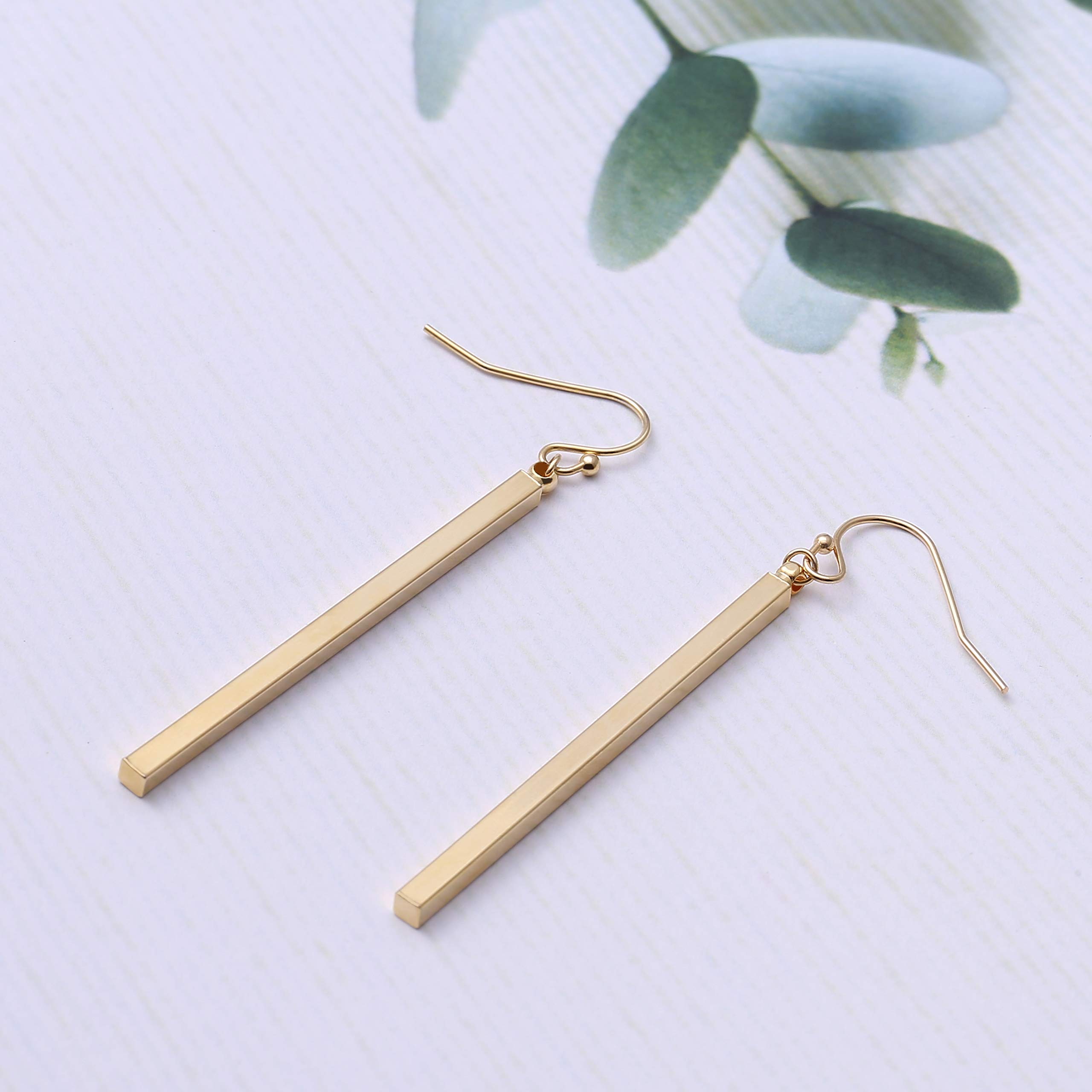 Aobei Pearl Minimal Long Bar Earrings 18k Gold Plated Drop Line Dangle Geometric jewelry for Women