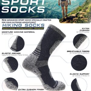 MIRMARU Men’s 5 Pairs Hiking Socks- Multi Performance Moisture Wicking Outdoor Sports Hiking Crew Socks (M252-LARGE)