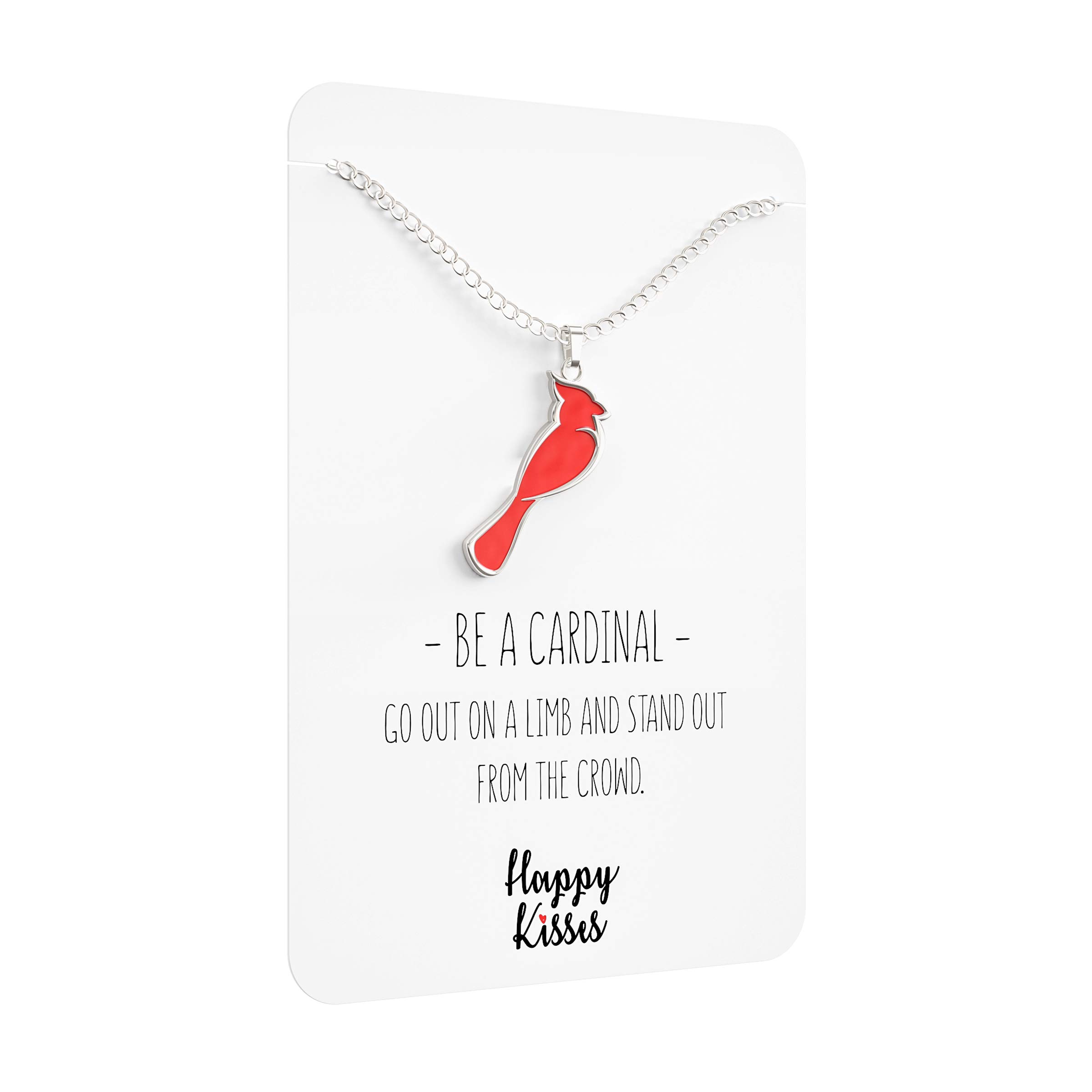 Happy Kisses Cardinal Necklace For Women – Cute Red & Silver Charm – Cardinals Appear When Angels Are Near Message Card