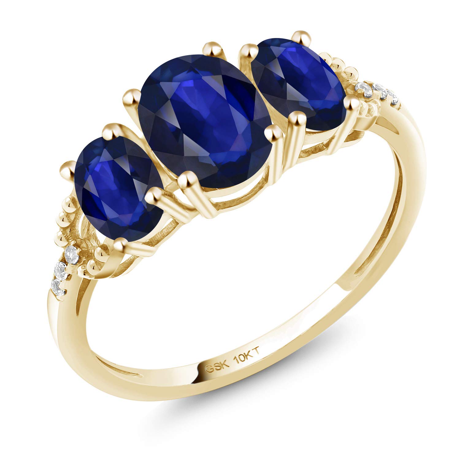 Gem Stone King 10K Yellow Gold Oval Blue Sapphire and Diamond Women Engagement Ring (4.23 Cttw, Available In Size 5, 6, 7, 8, 9)