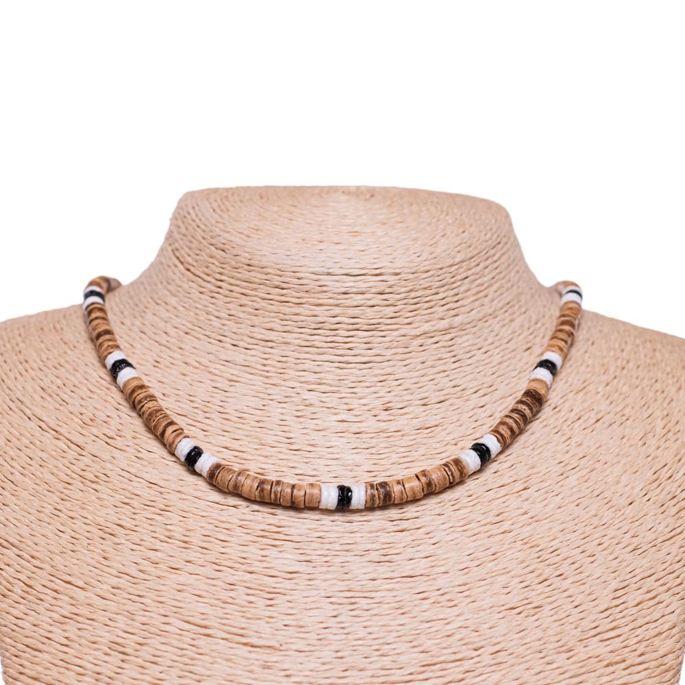 BlueRica Tiger Brown Coconut Beads & Black Shell Beads Necklace (18")