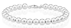 miabella 925 sterling silver italian handmade 6mm bead ball strand chain bracelet for women, made in italy (length 7.5 inches(small))