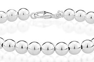 Miabella 925 Sterling Silver Italian Handmade 6mm Bead Ball Strand Chain Bracelet for Women, Made in Italy (Length 7.5 Inches(Small))