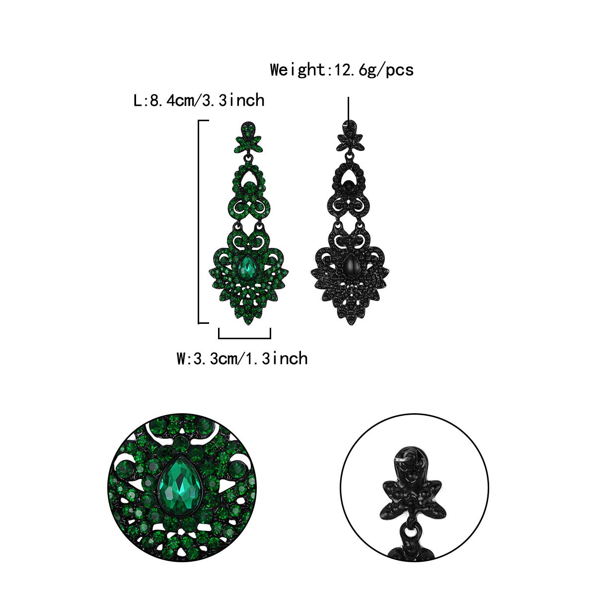 Flyonce Bridal Crystal Vintage Style Art Deco Chandelier Dangle Earrings for Women Green Black-Tone