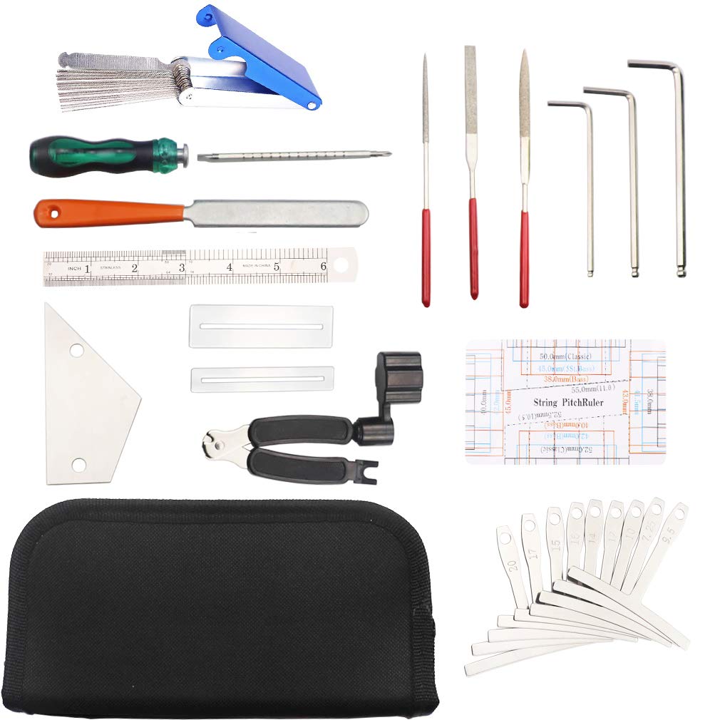 Guitar Tool Kit Repairing Maintenance Tools String Organizer String Action Ruler Gauge Measuring Tool Hex Wrench Set Files Fingerboard Guard Understring Radius Gauges Guitar Fret Rocker Leveling