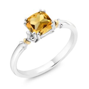 Gem Stone King 925 Sterling Silver and 10K Yellow Gold 6MM Cushion Cut Gemstone Birthstone Engagement Ring | Wedding Anniversary Promise Ring For Women | Available In Size 5, 6, 7, 8, 9