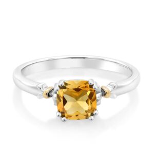 Gem Stone King 925 Sterling Silver and 10K Yellow Gold 6MM Cushion Cut Gemstone Birthstone Engagement Ring | Wedding Anniversary Promise Ring For Women | Available In Size 5, 6, 7, 8, 9