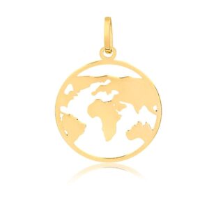 Carol Jewelry 14k Solid Yellow Gold World Map Charm for Chain for Teens Women