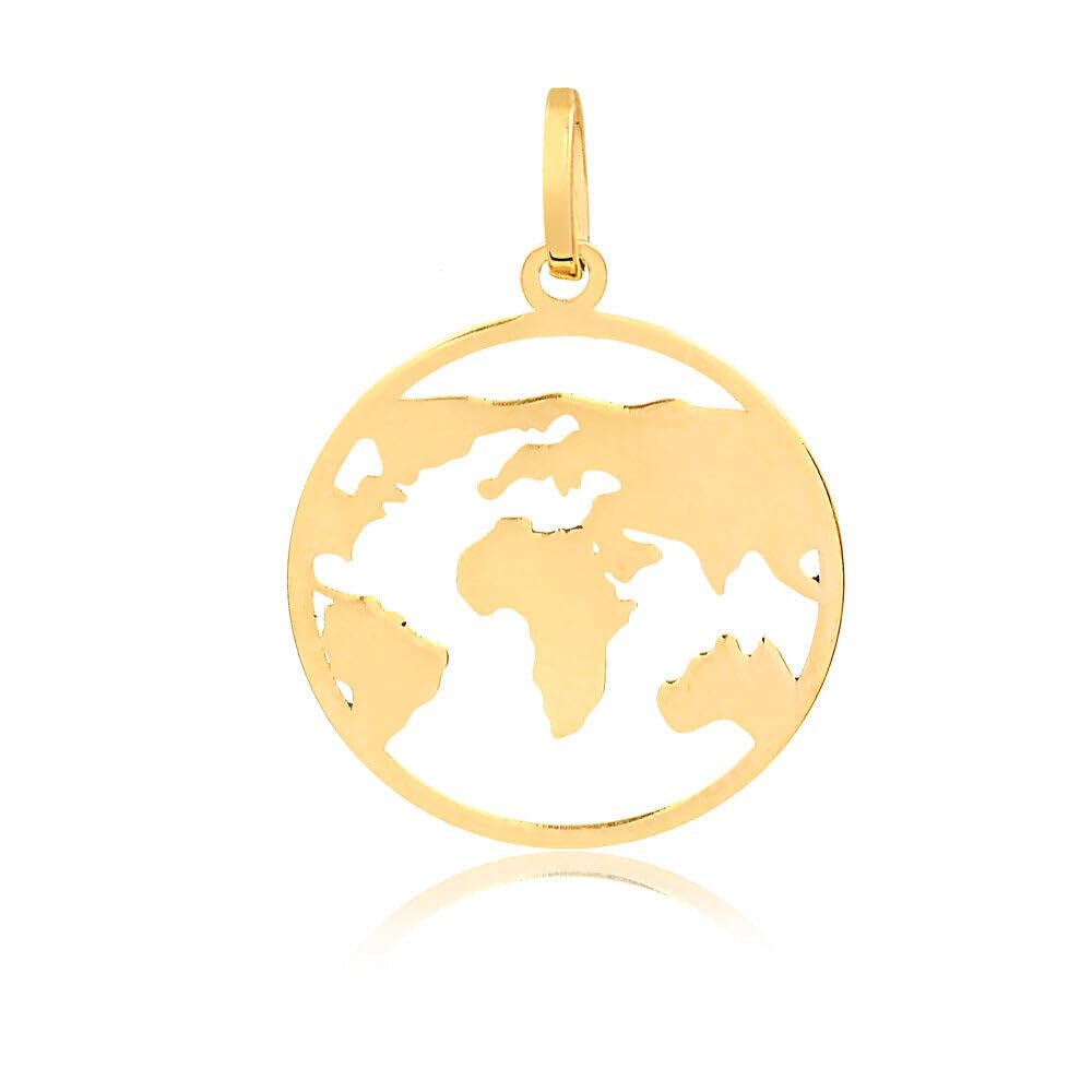 Carol Jewelry 14k Solid Yellow Gold World Map Charm for Chain for Teens Women