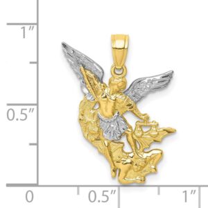 Saint Michael Vanquishing Satan Pendant in Real 10k Two-Tone Yellow Gold 23x18mm