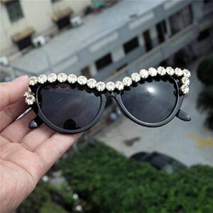 mincl/ Bling Sunglasses Crystal Rhinestone Shades Retro Half Rim Women Cat Eyewear (black)