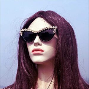 mincl/ Bling Sunglasses Crystal Rhinestone Shades Retro Half Rim Women Cat Eyewear (black)