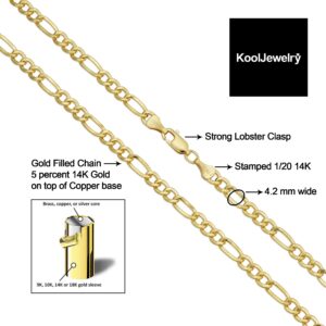 Kooljewelry 14k Yellow Gold Filled Solid Figaro Link Chain Necklace (4.2 mm, 24 inch)