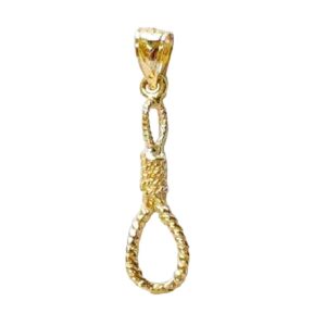 surano design jewelry 14k yellow gold hangman's knot noose 3d (3 dimensional) pendant, made in usa