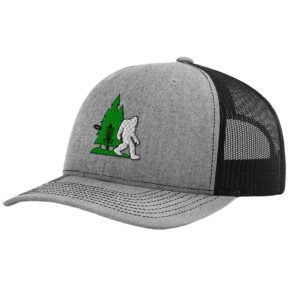 richardson structured mesh trucker hat disc golf, tree and yeti embroidery polyester hat snaps heather gray/black one size